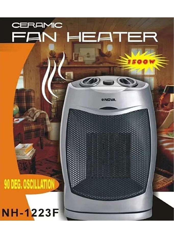 NOVA Ceramic Fan Heater 1500W NH-1223F Electric Heater with PTC Ceramic Heating Element, Overheat Protection, Oscillation, Compact Design for Home Office Use - Image 3